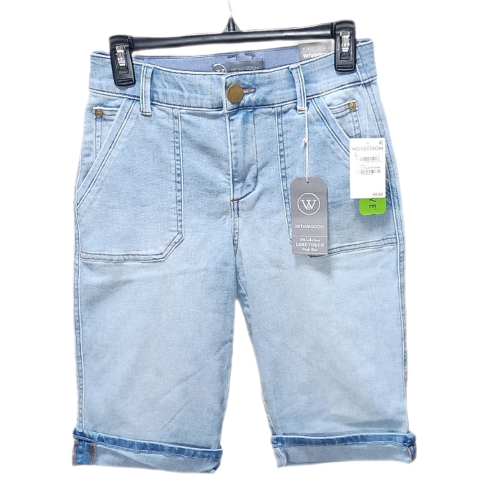 Wit & Wisdom 13" Bermuda Denim Shorts Roll Cuff Stretch High Rise Ab Solution 4